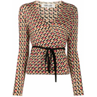 DVF Diane von Furstenberg Blusa com transpasse e estampa geométrica de lã merino - Preto