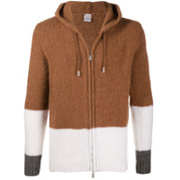 Eleventy colour-block zip-through hooded sweater - Marrom
