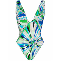 Emilio Pucci Maiô gola V com estampa Kaleido - Verde