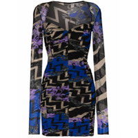 Emilio Pucci Vestido midi com mesh e estampa - Preto