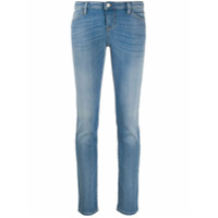 Emporio Armani Calça jeans reta cintura alta com efeito desbotado - Azul