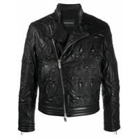 Emporio Armani embroidered leather jacket - Preto