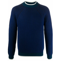 Emporio Armani Suéter de tricô com acabamento contrastante - Azul