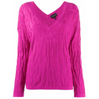 Emporio Armani Suéter gola V com textura - Rosa