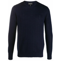 Emporio Armani Suéter texturizado decote careca de tricô - Azul