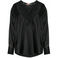 Ermanno Scervino Blusa gola em V com acabamento de renda - Preto
