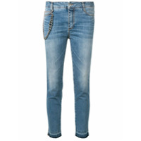 Ermanno Scervino Calça jeans cropped com detalhe de corrente - Azul