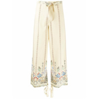 Etro Calça pantalona de seda com estampa floral - 990 IVORY