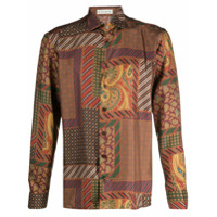 Etro Camisa de seda com estampa e patchwork - Marrom