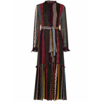 Etro Vestido longo com patchwork e estampa de listras - Vermelho