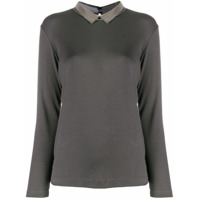 Fabiana Filippi Camiseta mangas longas com listras na gola - Cinza