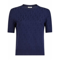 Fendi Blusa de tricô com padronagem FF - Azul