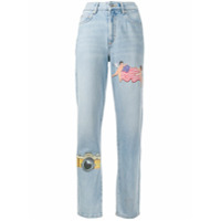 Fiorucci Calça jeans reta com patches 'Tara NY' - Azul