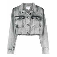 FRAME Jaqueta jeans cropped com barra desfiada - Cinza