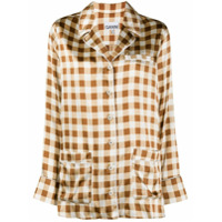 GANNI Camisa de pijama xadrez de seda - Marrom