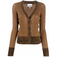 GANNI Cardigan de tricô canelado color block - Marrom