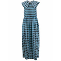 GANNI checkered oversized collar midi dress - Azul