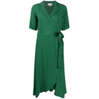 GANNI gingham-print wrap mid-length dress - Verde