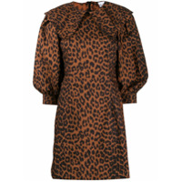 GANNI leopard print balloon-sleeve mini dress - Marrom