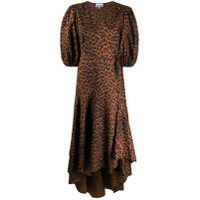 GANNI Vestido com bainha assimétrica e estampa de leopardo - Marrom
