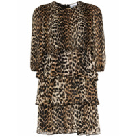 GANNI Vestido Georgette com estampa de leopardo - Marrom