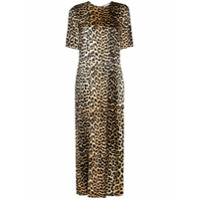 GANNI Vestido longo com estampa de leopardo - Preto