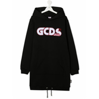 Gcds Kids Moletom oversized com capuz e estampa de logo - Preto