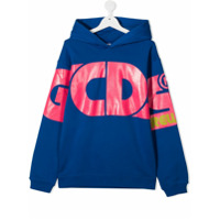 Gcds Kids TEEN logo print cotton hoodie - Azul