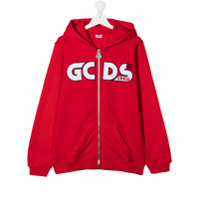 Gcds Kids TEEN logo print zip-up hoodie - Vermelho