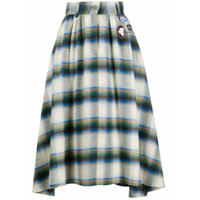 Golden Goose Saia xadrez cintura alta de algodão - Verde