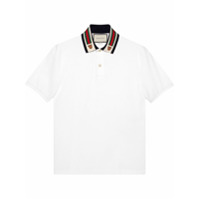 Gucci Camisa polo com fita Web e cabeça felina - Branco