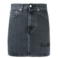 Helmut Lang Saia jeans com logo bordado - Cinza