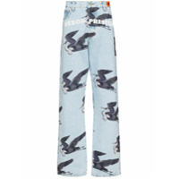 Heron Preston Bird-print wide-leg jeans - Azul
