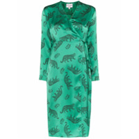 HVN Vestido envelope de seda com animal print - Verde