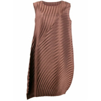 Issey Miyake Vestido assimétrico com pregas - Marrom