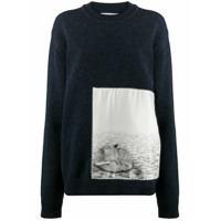 Jil Sander Suéter decote careca com detalhe de patch - Azul