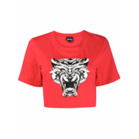 Just Cavalli Camiseta cropped com estampa de tigre - Vermelho