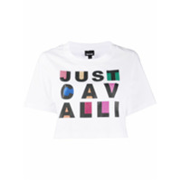 Just Cavalli Camiseta cropped de algodão com estampa de logo - Branco