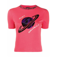 Just Cavalli Camiseta slim com estampa de planeta em paetês - Rosa