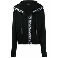 Just Cavalli Moletom com capuz, zíper frontal e logo - Preto
