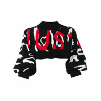 Just Cavalli Suéter cropped animal print com logo - Preto