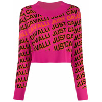 Just Cavalli Suéter cropped de tricô com logo - Rosa