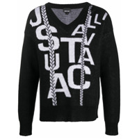 Just Cavalli Suéter gola V com logo contrastante - Preto