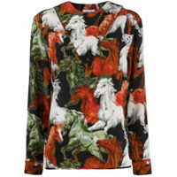 Kenzo Blusa de seda com padronagem de cavalo - Laranja