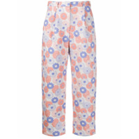 Kenzo Calça cropped com bordado floral - Rosa