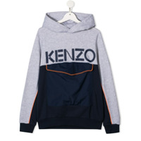 Kenzo Kids Moletom color block com logo e capuz - Azul