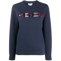 Kenzo Moletom decote careca com bordado de logo - Azul