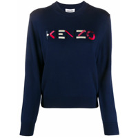 Kenzo Suéter decote careca com logo bordado - Azul