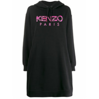 Kenzo Vestido com logo bordado e capuz - Preto