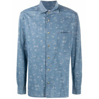 Kiton Camisa mangas longas com estampa de palmeiras - Azul